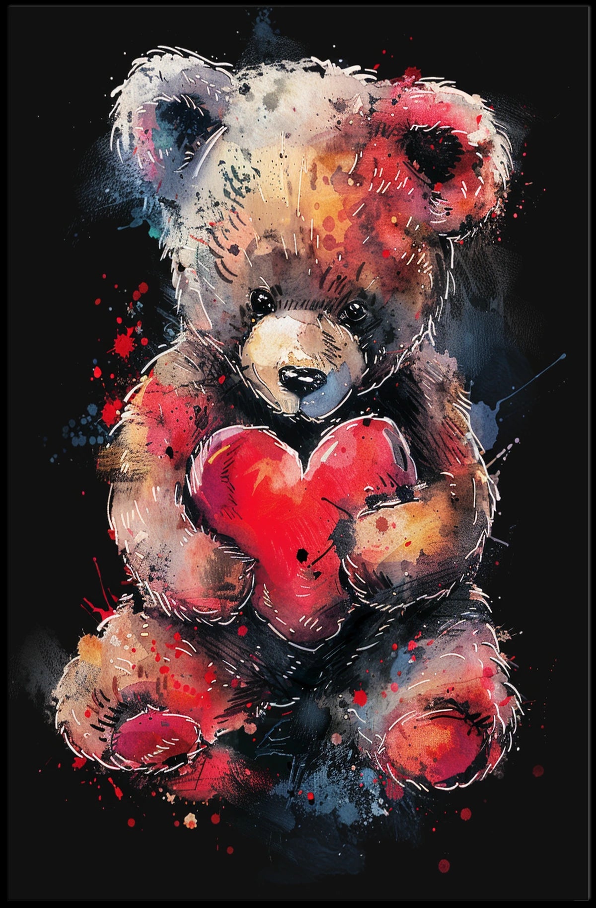 Heartfelt Embrace Watercolor Teddy Bear Love Poster