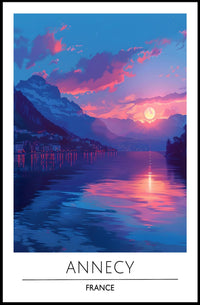 Annecy Lakeside Tranquility Sunrise Travel Poster