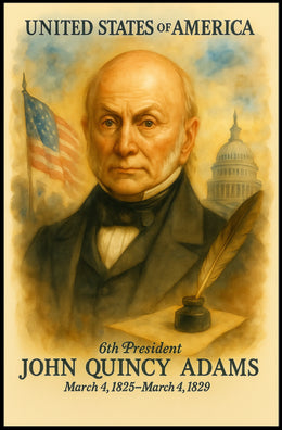 John Quincy Adams 6th President of the United States Vintage Watercolor Poster