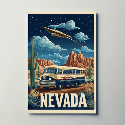 Vintage Poster Nevada Desert Bus UFO