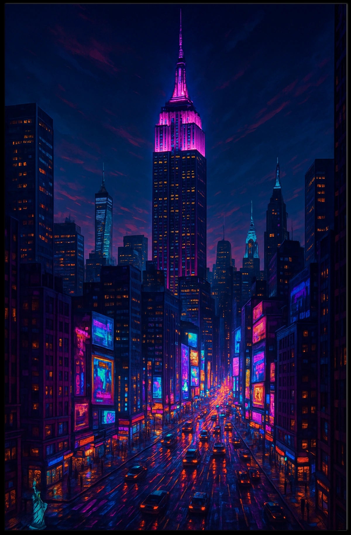 New York City Poster Modern Neon Nightlife Wall Art