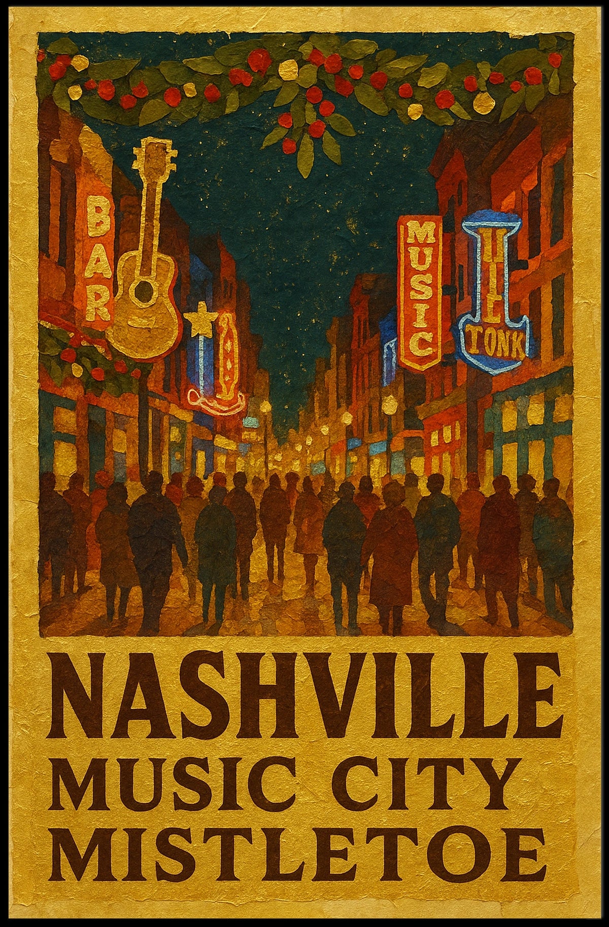 Nashville Music City Mistletoe Poster