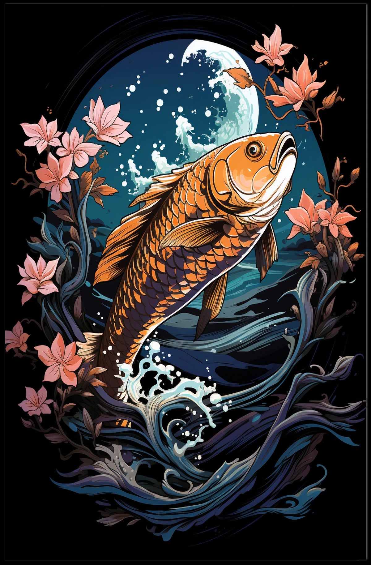 Koi Fish Moonlit Harmony Art Poster