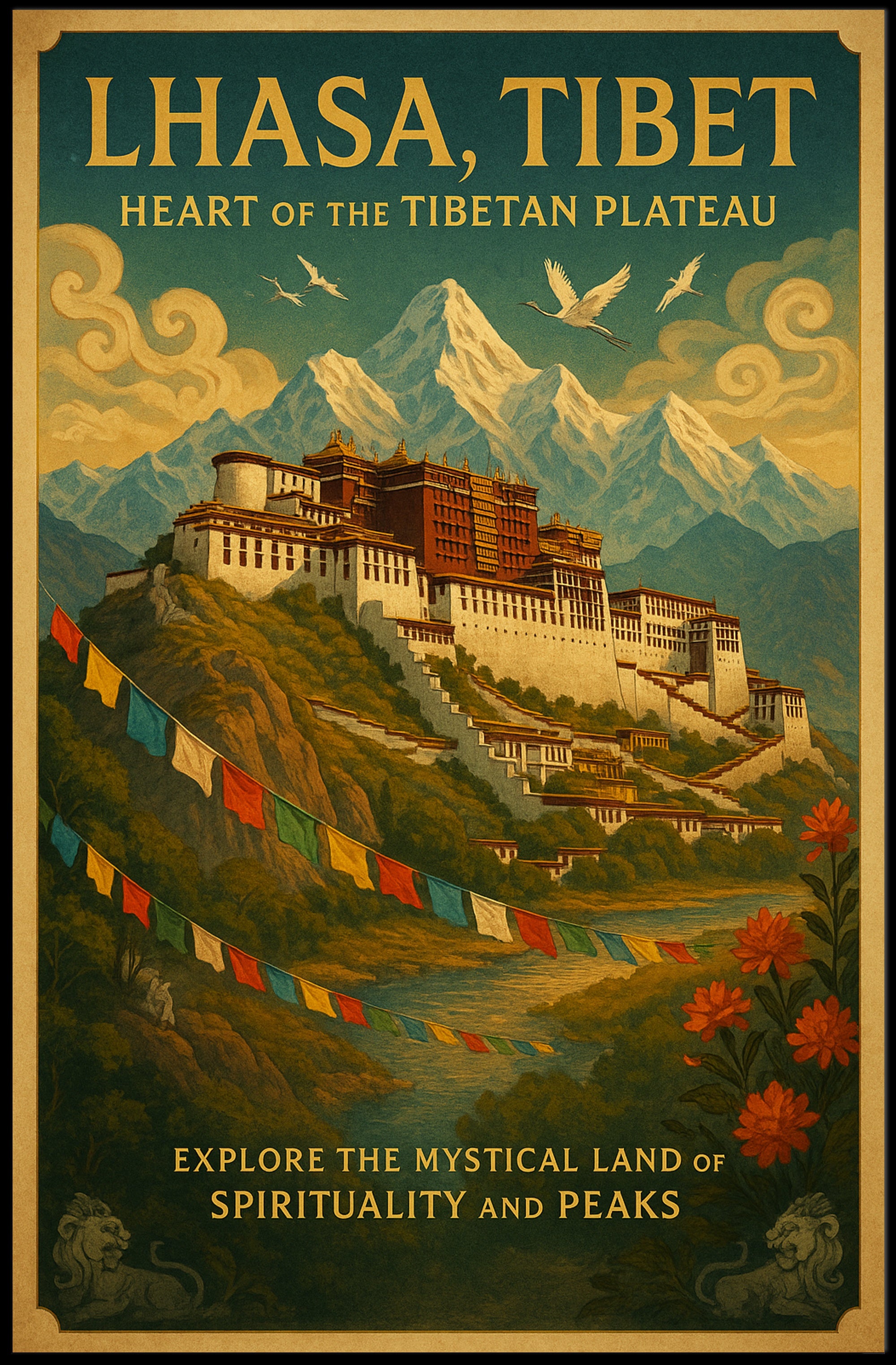 Lhasa Vintage Travel Poster with Tibetan Spiritual Essence