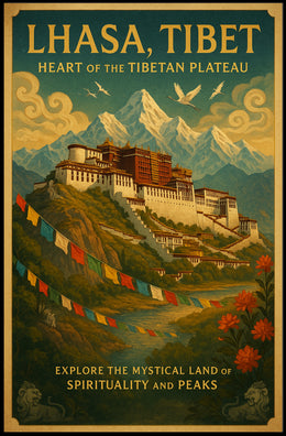 Lhasa Vintage Travel Poster with Tibetan Spiritual Essence