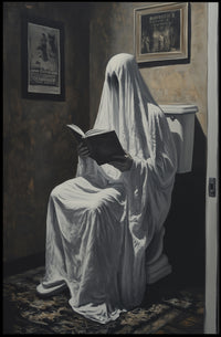 Ghostly Figure on Toilet Humor Surreal Supernatural Poster