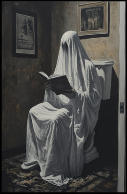 Ghostly Figure on Toilet Humor Surreal Supernatural Poster