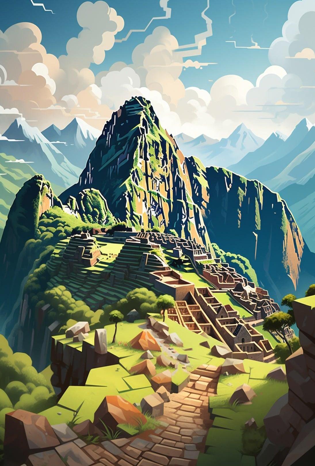 Vibrant Machu Picchu Adventure Art Print Travel Poster