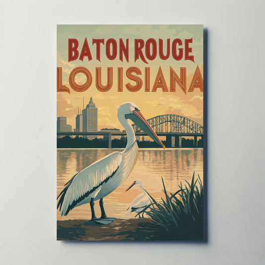 Baton Rouge Louisiana Sunset Vintage Poster