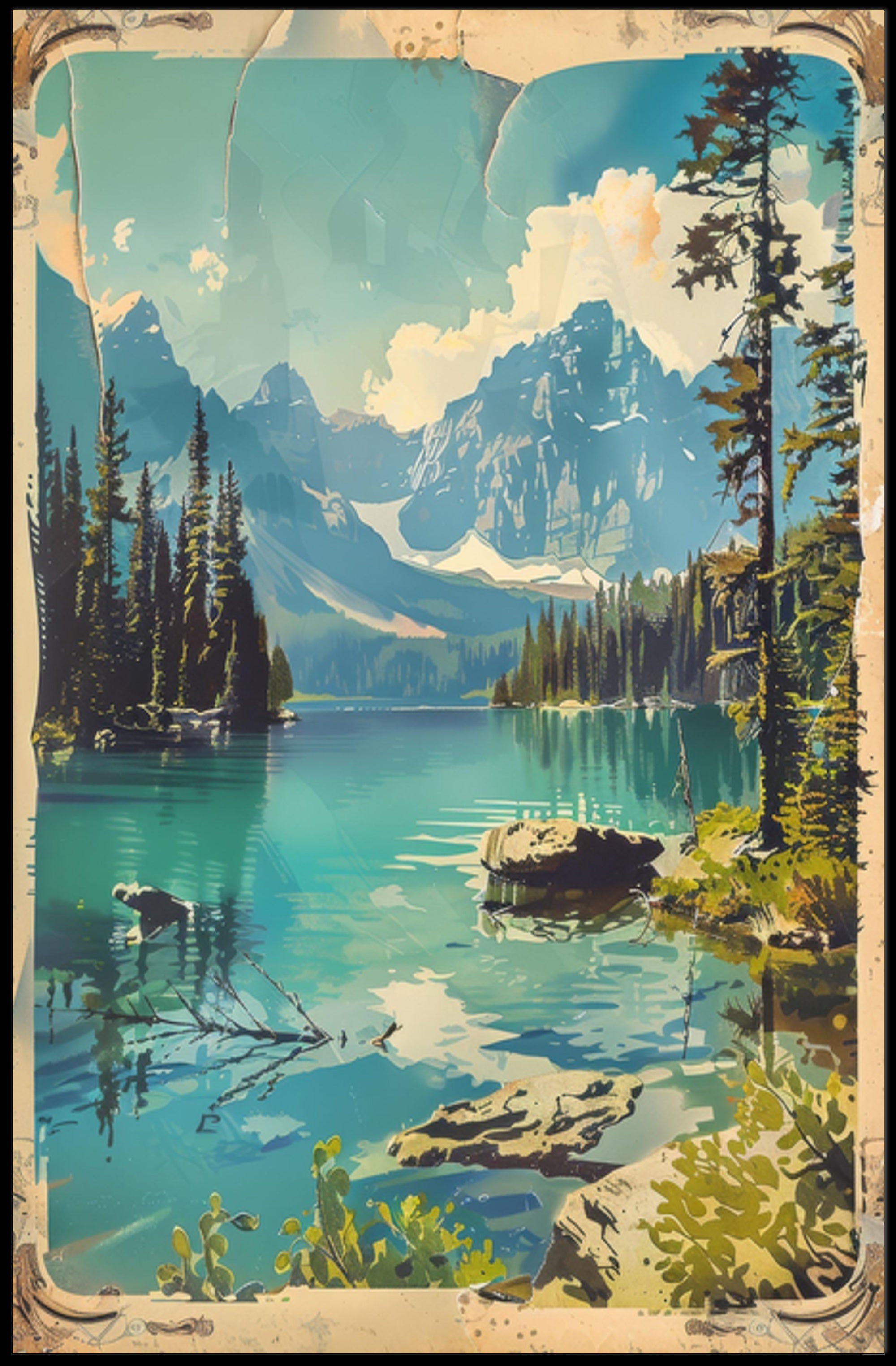 Serene Mountain Lake Travel Poster Landscape Print