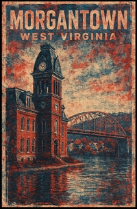Morgantown Clock Tower River Art Deco Collectors Poster