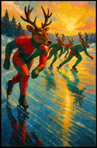 Reindeer Speed Skating on Surreal Frozen Lake