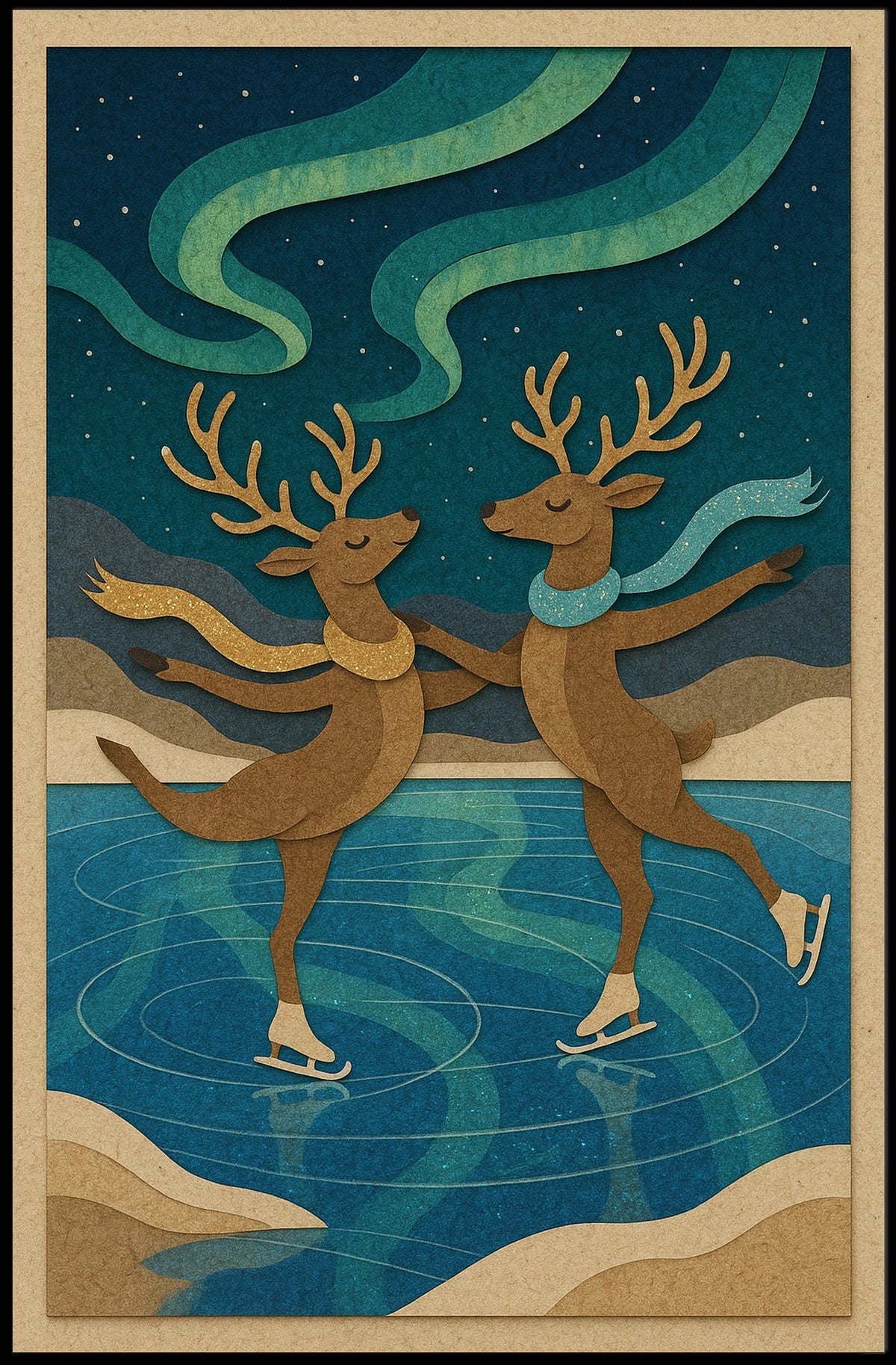 Whimsical Reindeer Ice Skating Fantasy or Mythology Poster