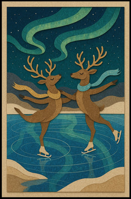 Whimsical Reindeer Ice Skating Fantasy or Mythology Poster