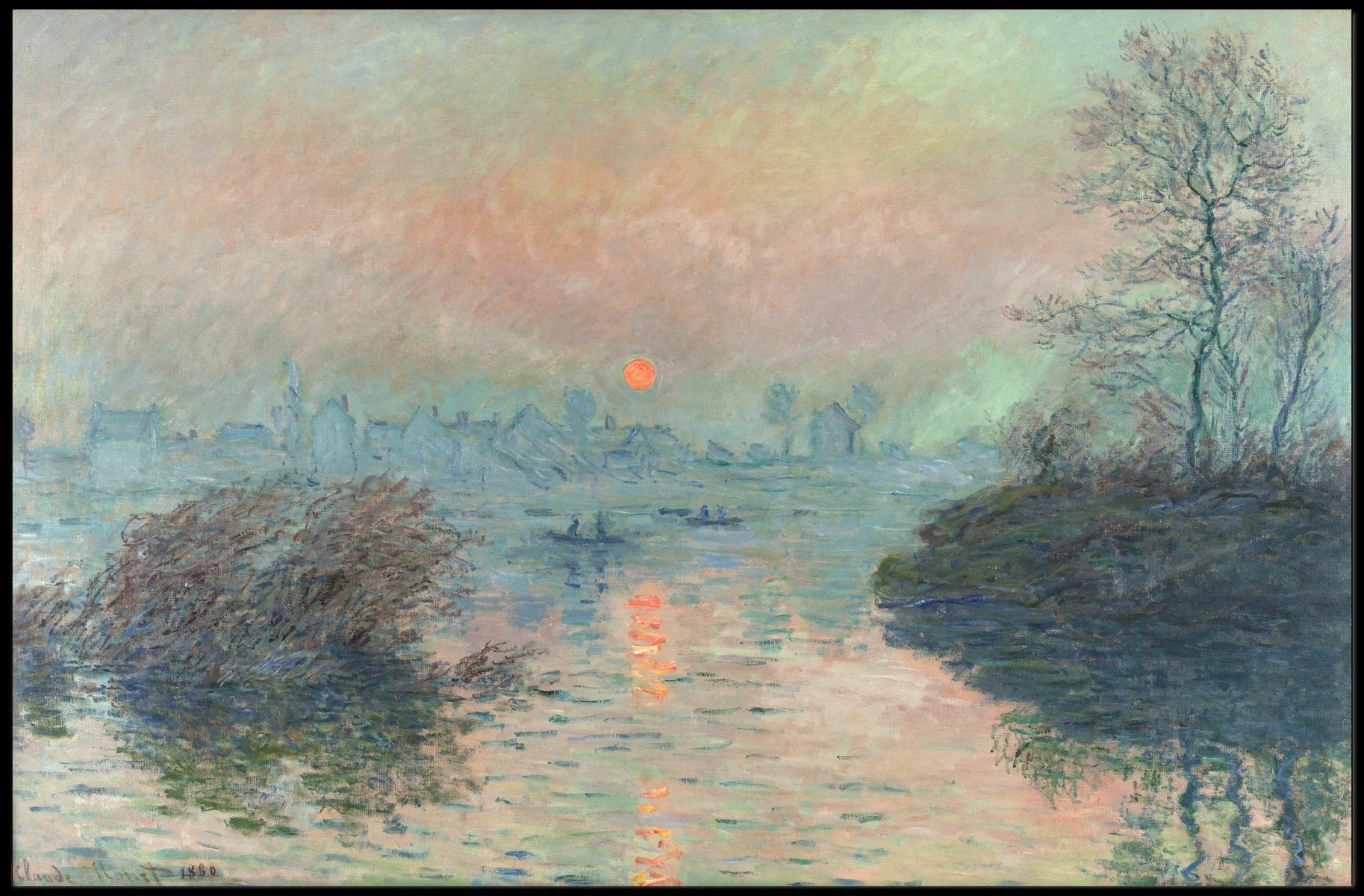 Serene European River Scene at Sunset Artistic Poster