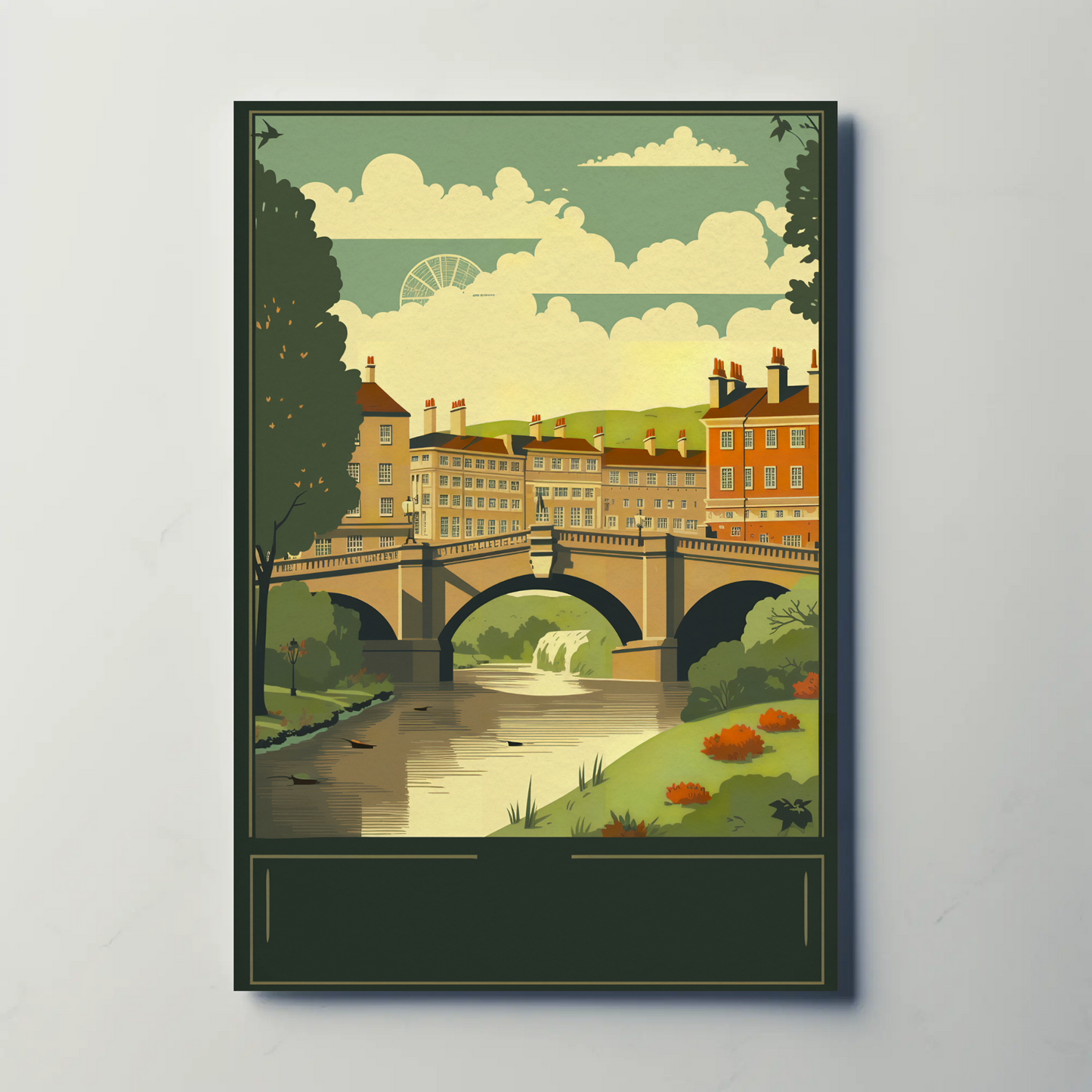 Historic Bridge Riverfall English Village Scenic Travel Poster