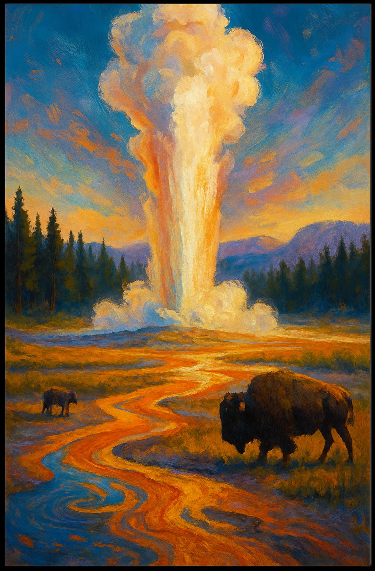 Nature's Grandeur Landscape Geyser Bison Poster
