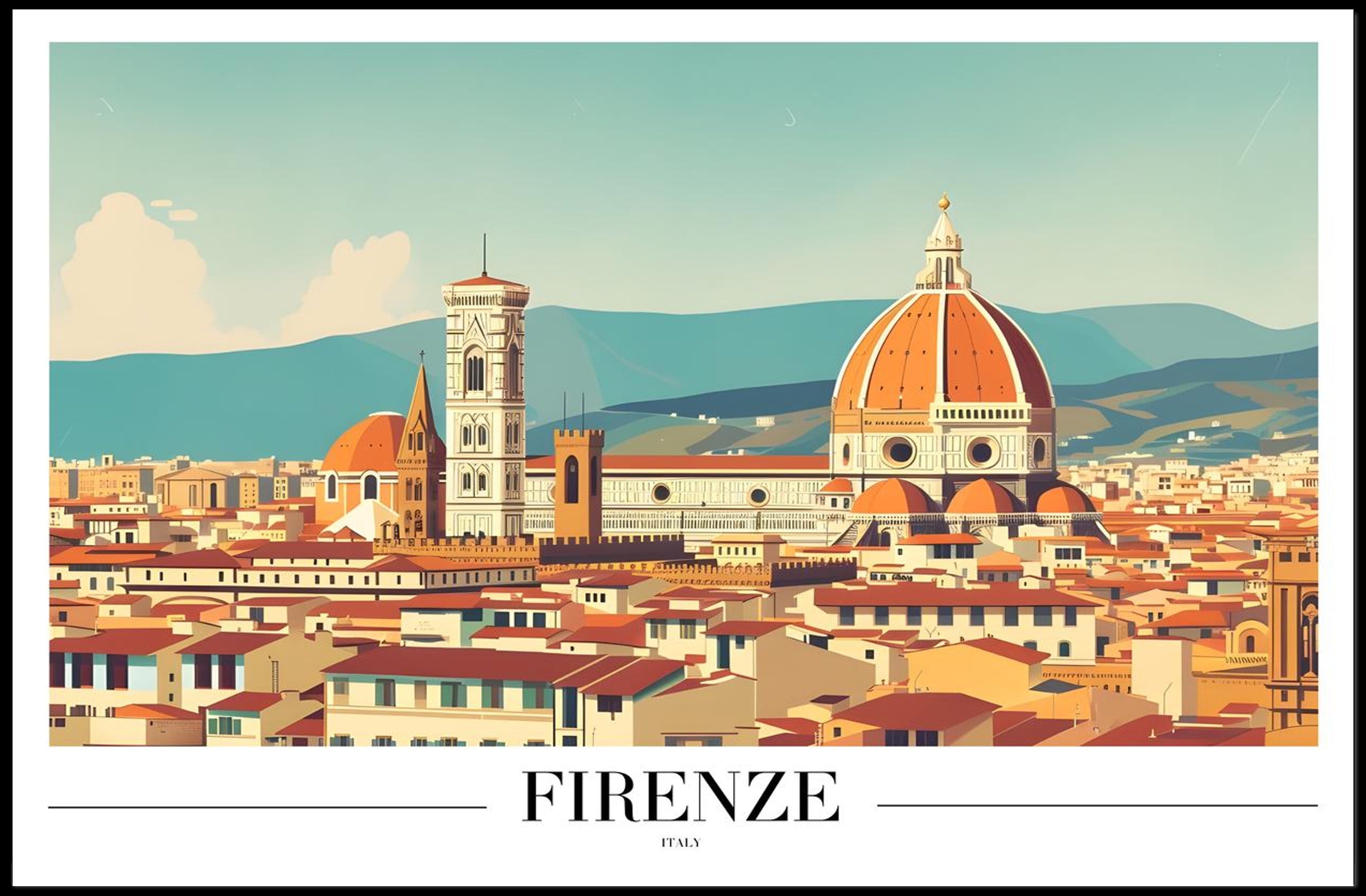 Florence Cityscape Artwork Highlighting Architectural Heritage - Urban or Cityscape Poster