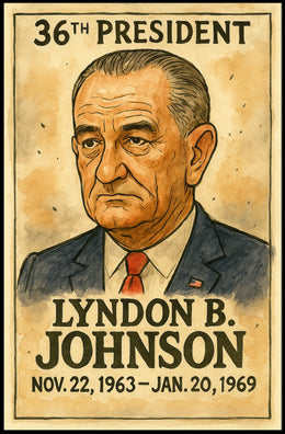 Lyndon B. Johnson 36th President of the United States Exaggerated Cartoon Sketch Poster