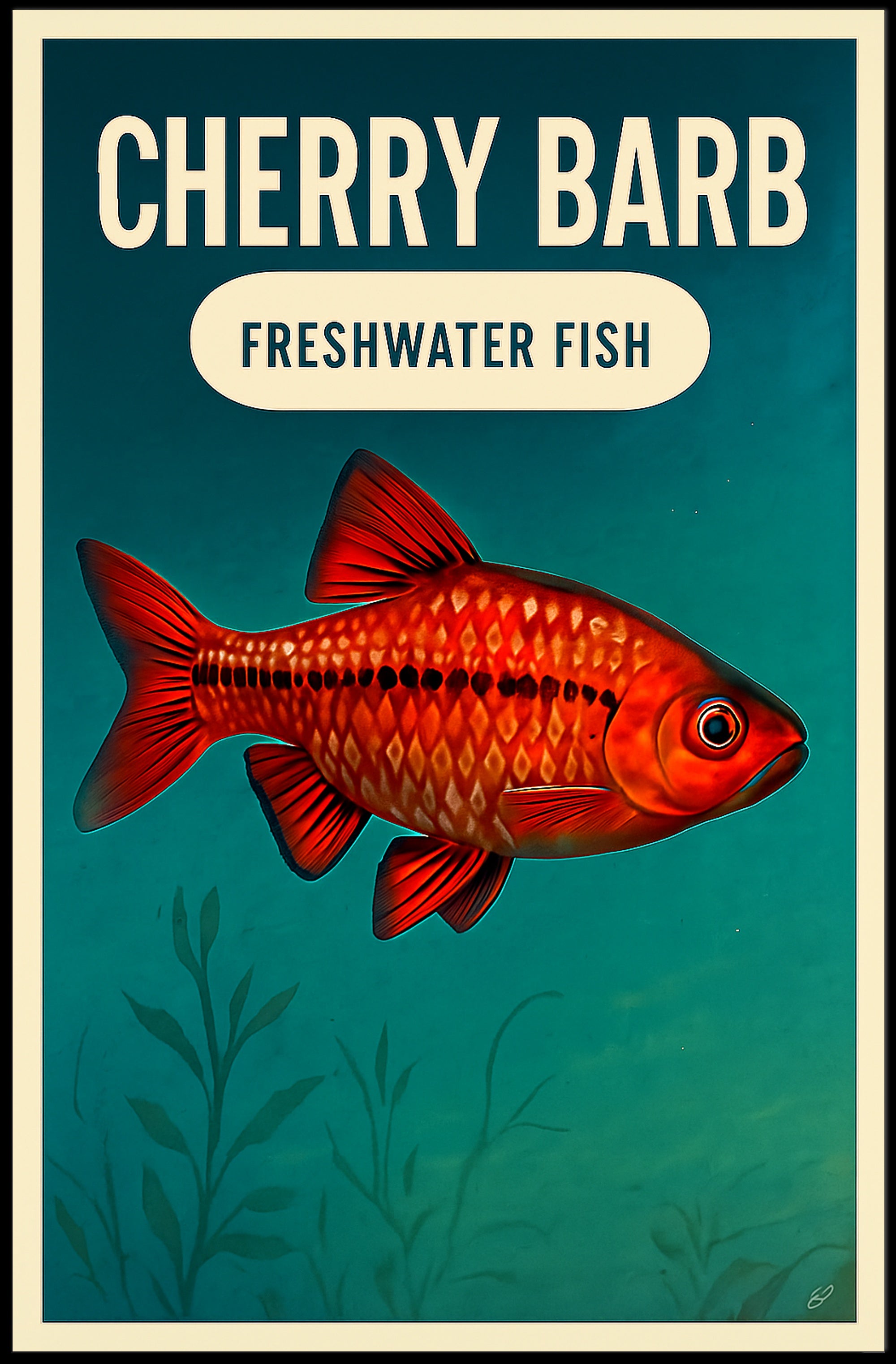 Cherry Barb Fish Vibrant Illustration Animal Poster