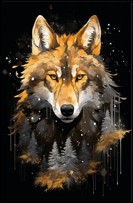 Stylized Wilderness Wolf Depiction Artistic Animal Poster