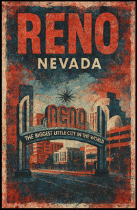 Reno Nevada Nostalgic Travel Vintage Americana Poster