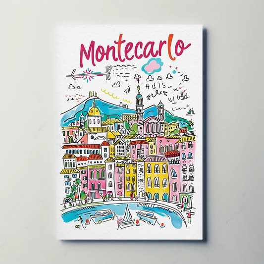 Montecarlo Monaco Harbor Colorful Buildings Travel Poster