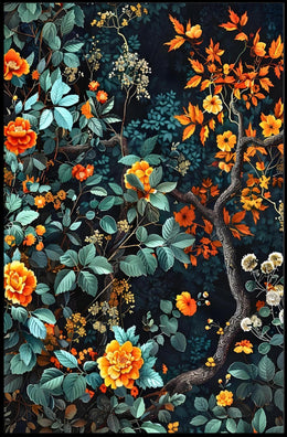 Lush Autumn Botanical Scene with Modern Artistic Poster
