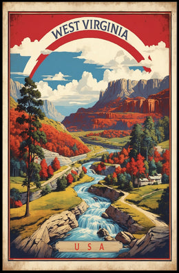 West Virginia Vintage Travel Illustration Poster
