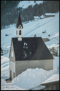 Winter Chapel in the Mountains Poster