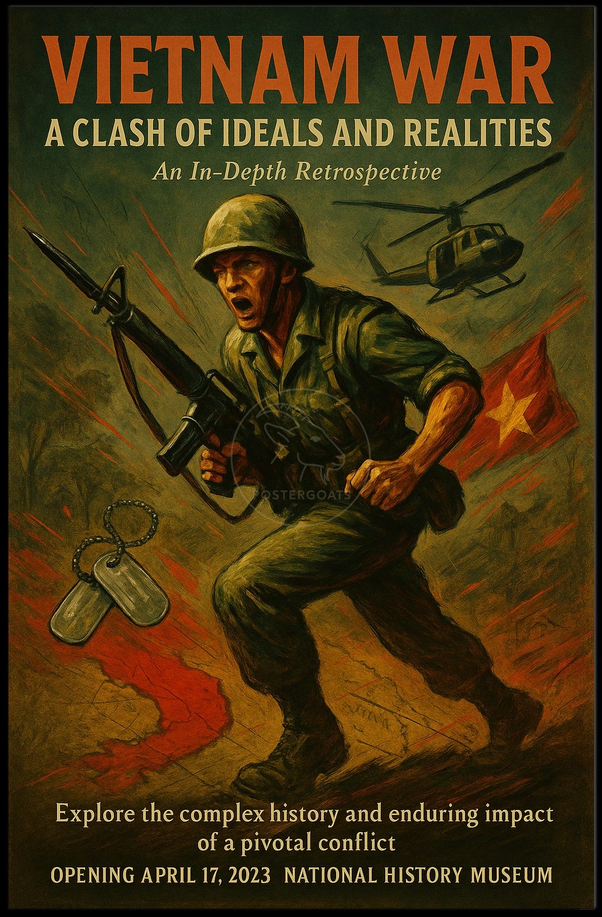 Vietnam War Combat Scene Vintage Cultural or Heritage Poster