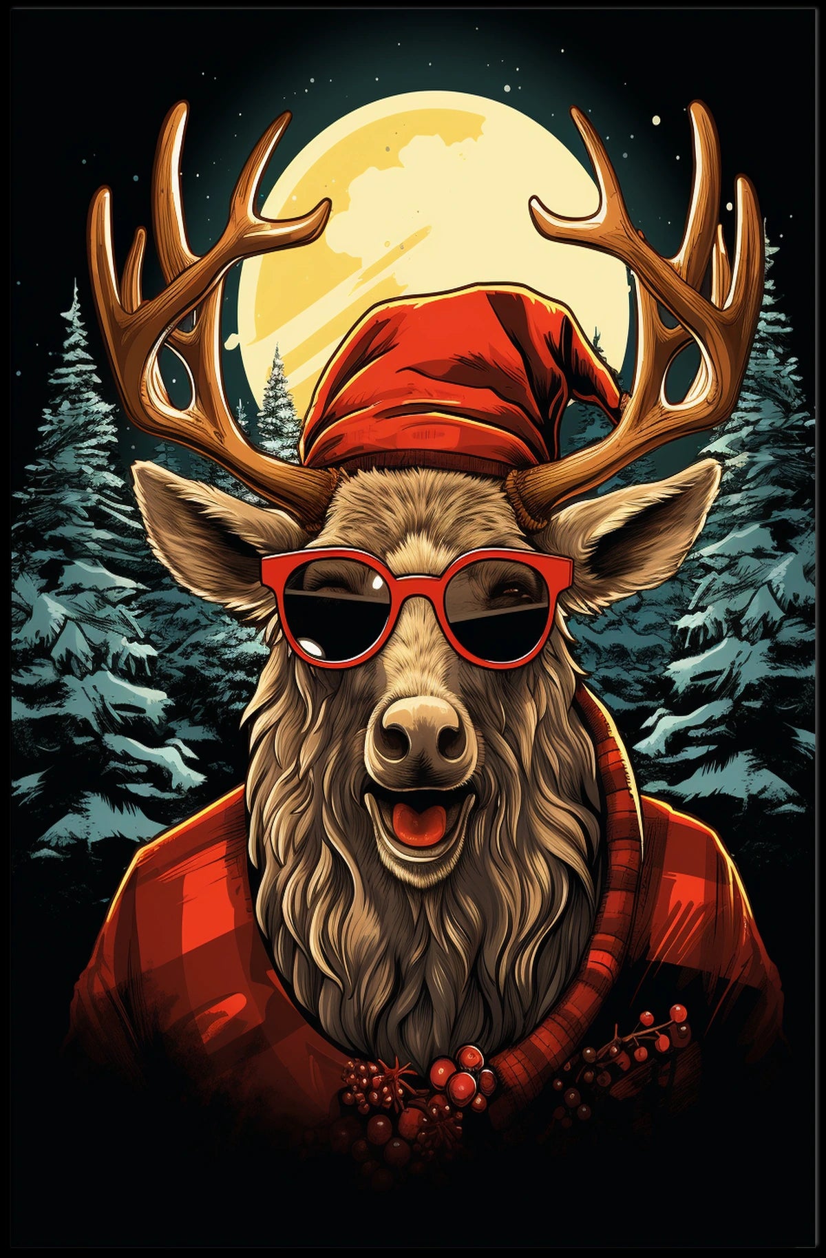Festive Reindeer in Forest Winter Wonderland Animal Poster
