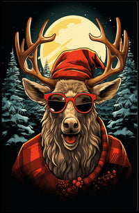 Festive Reindeer in Forest Winter Wonderland Animal Poster