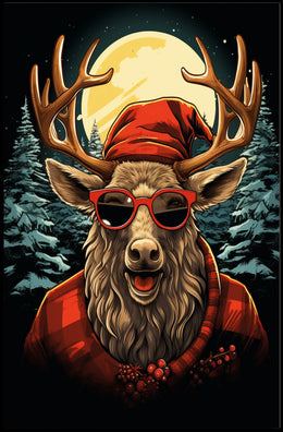 Festive Reindeer in Forest Winter Wonderland Animal Poster