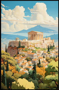 Ancient Athens Acropolis Vintage Art Travel Poster