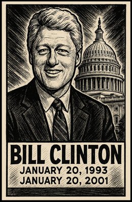 Bill Clinton 42nd President of the United States B & W Comic Sketch Poster