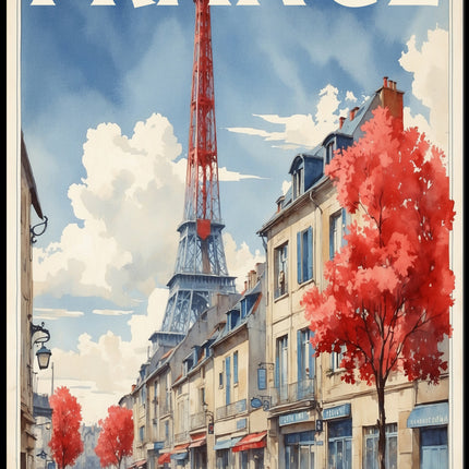 Picturesque Paris Street Scene with Eiffel Tower Travel Poster