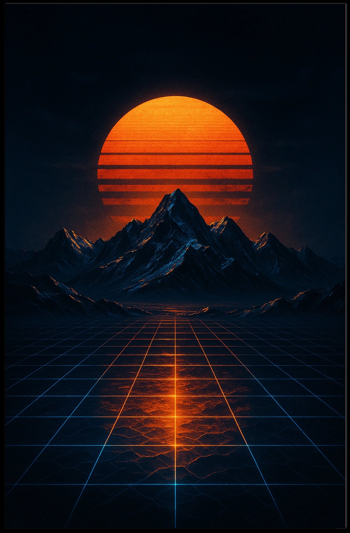 Retrofuturistic Landscape Art with Glowing Sun Futuristic Sci-Fi Poster