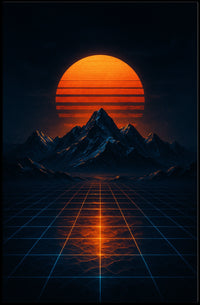 Retrofuturistic Landscape Art with Glowing Sun Futuristic Sci-Fi Poster
