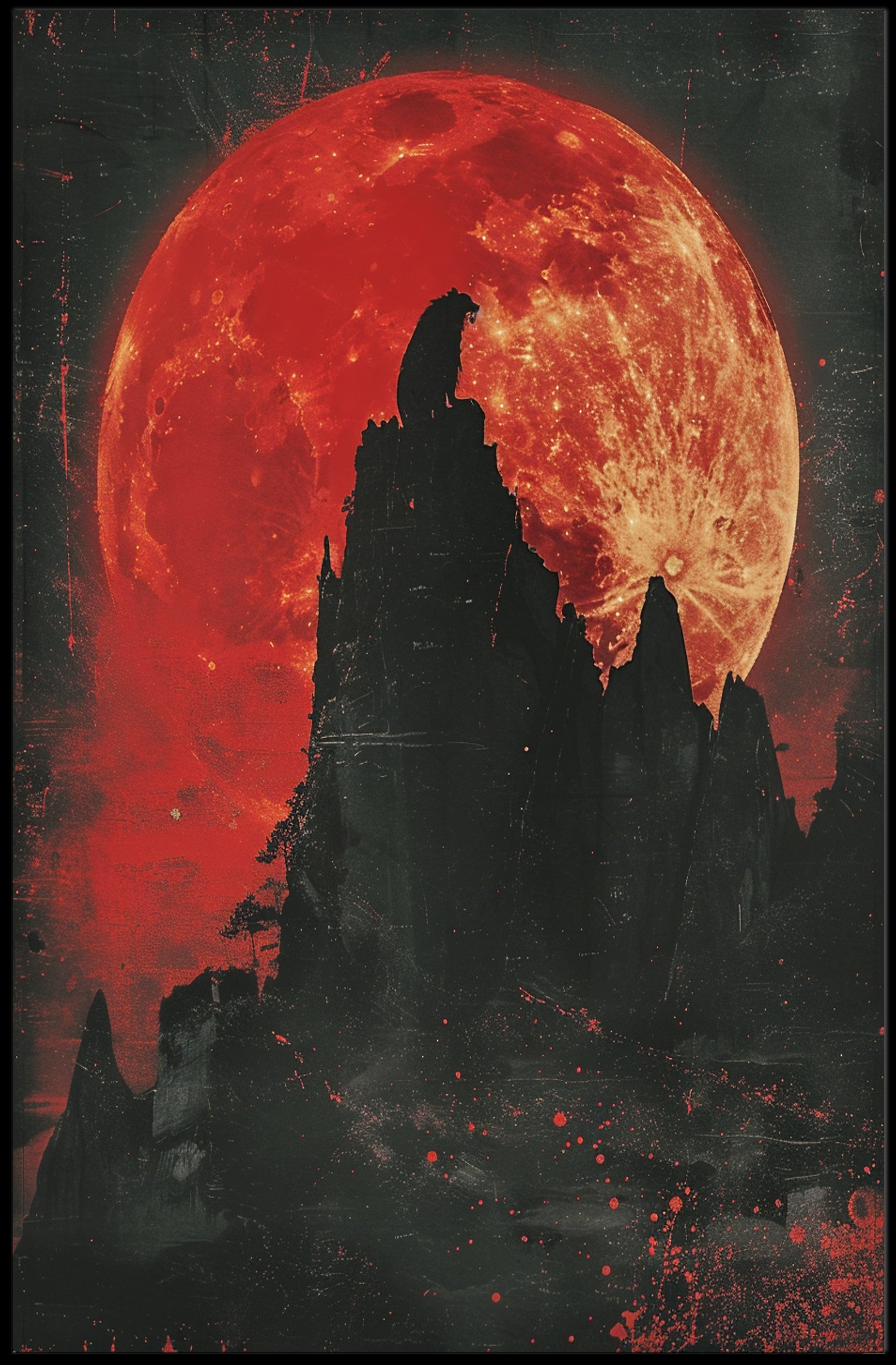 Blood Moon Wolf Fantasy Nightscape Poster PosterGoat