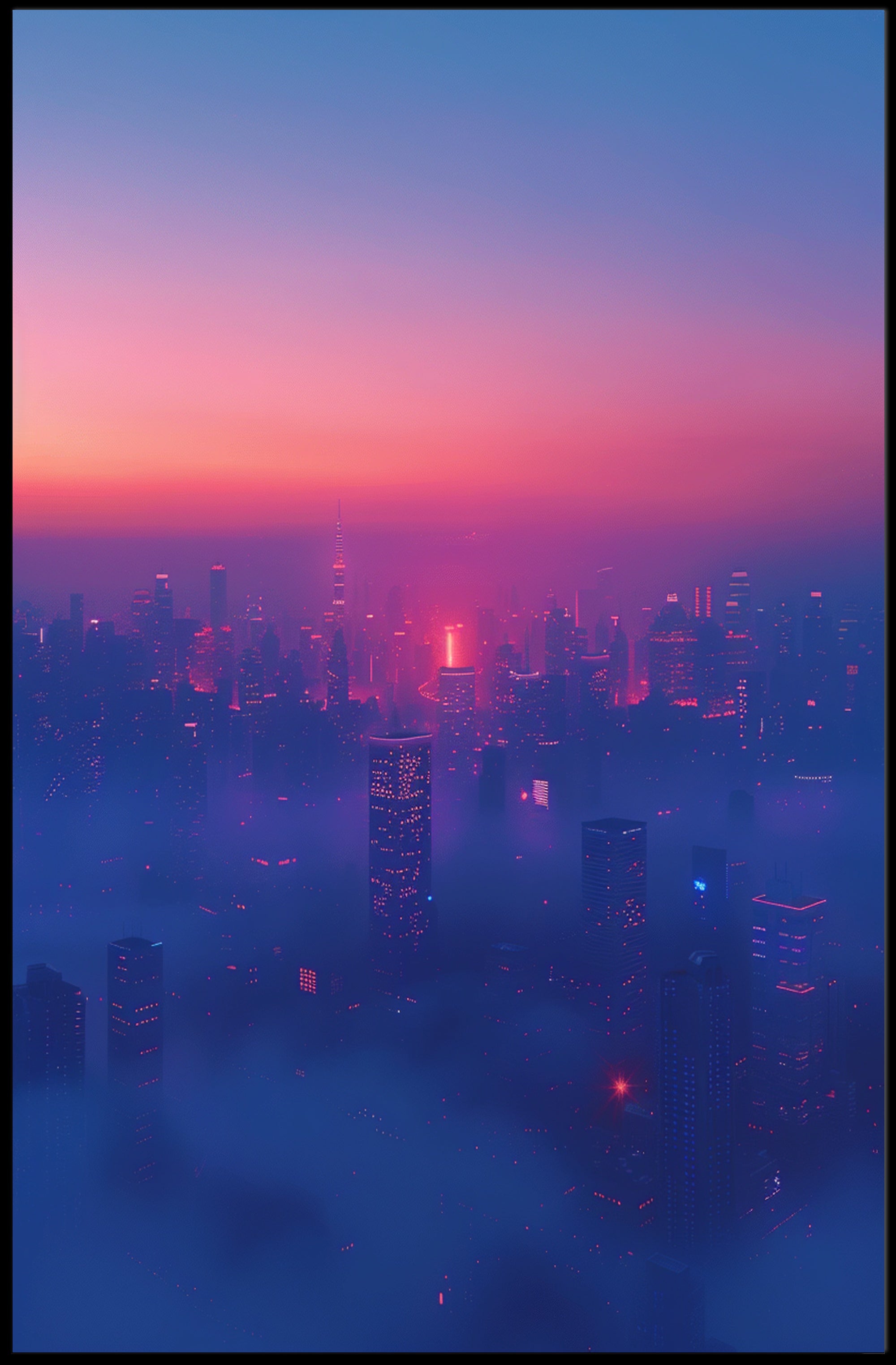 Vibrant Urban Skyline at Dusk Cityscape Poster PosterGoat