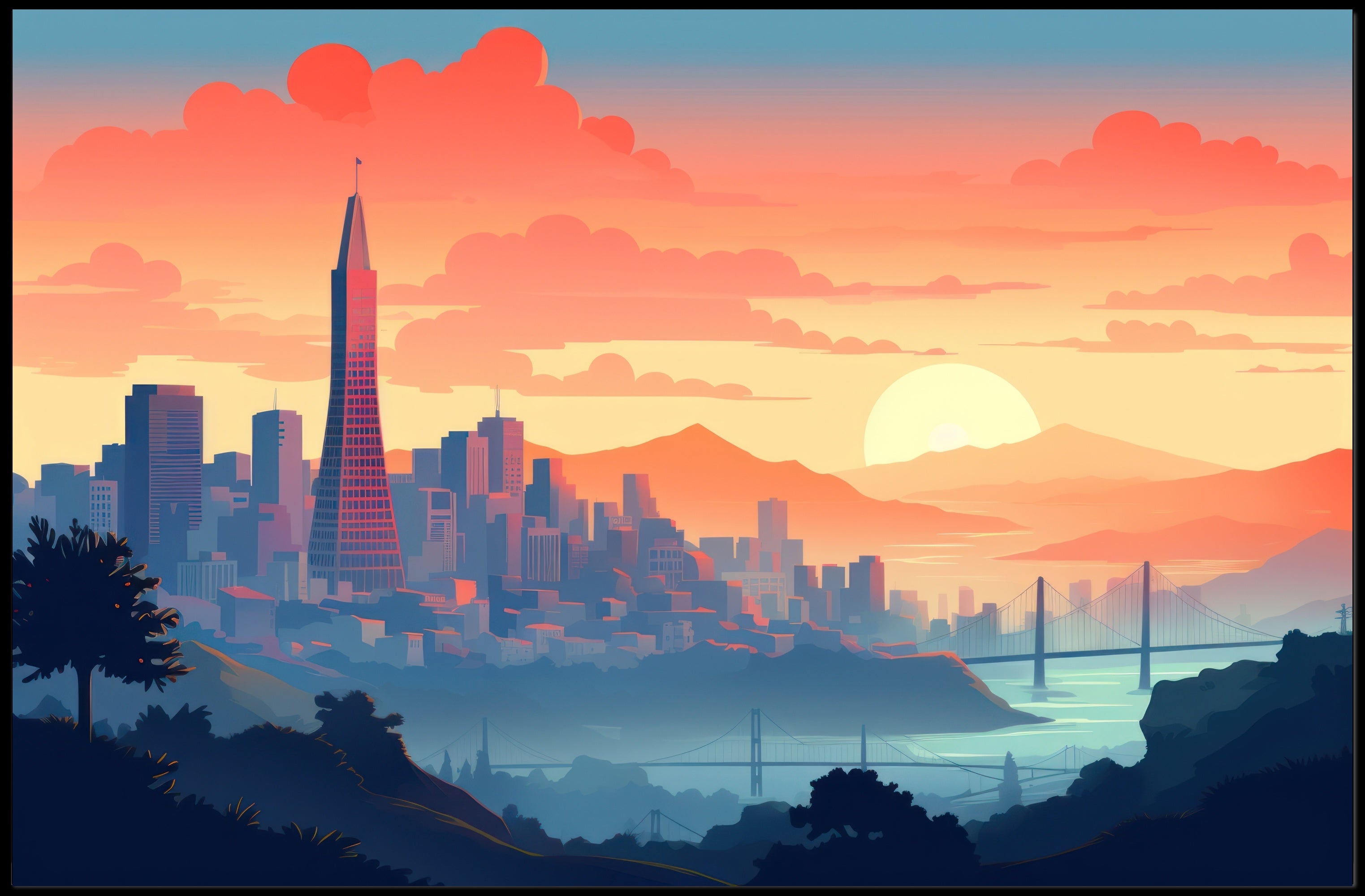 Sunset Over the Cityscape Poster