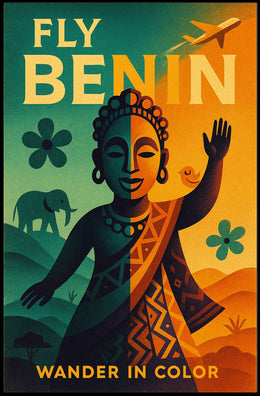 Fly Benin Vibrant Travel Adventure Poster PosterGoat