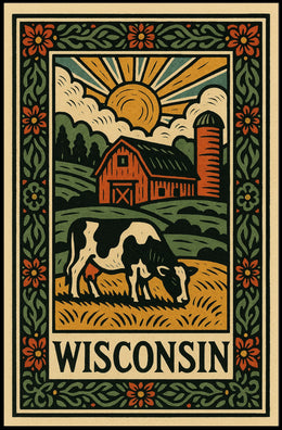 Timeless Rustic Wisconsin Countryside Landscape Wall Art Vintage Inspired Poster
