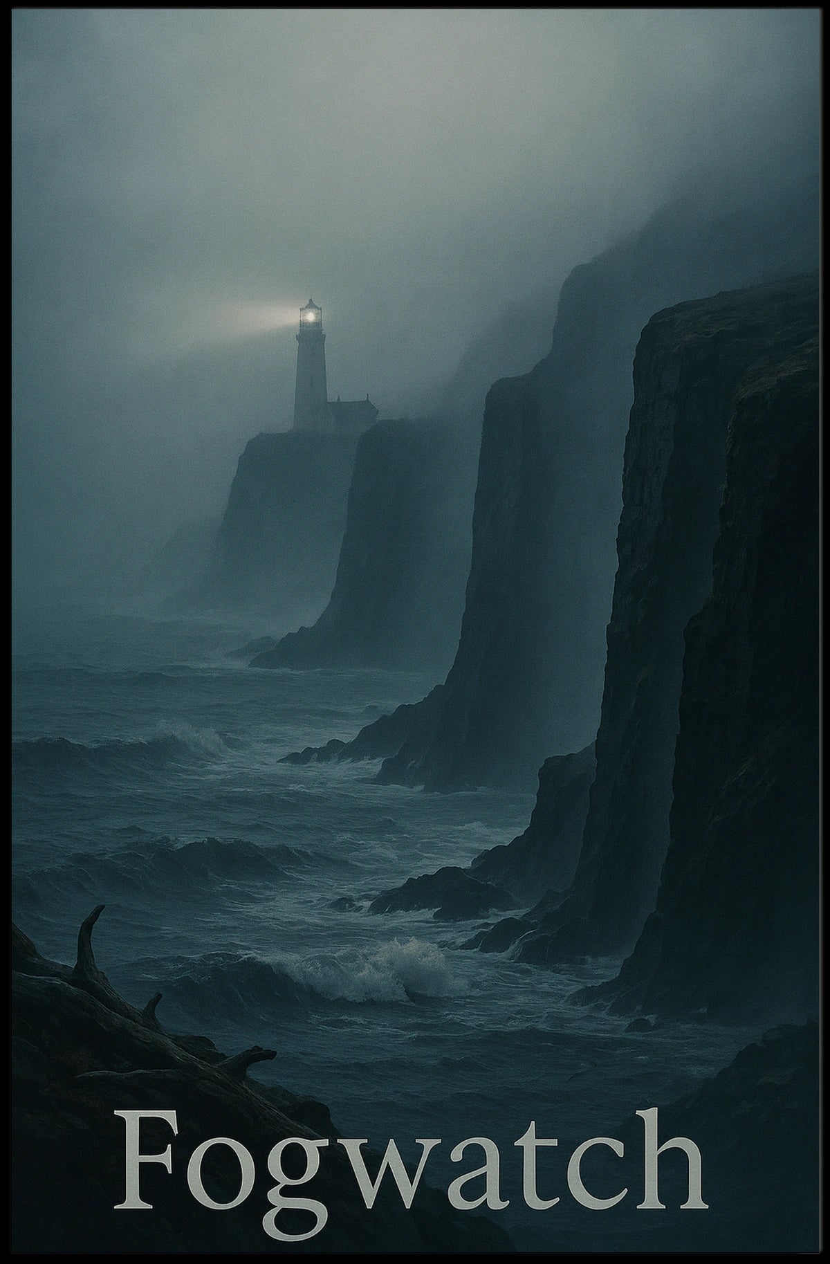 Fogwatch: Coastal Solitude Lighthouse Atmospheric Artistic Poster