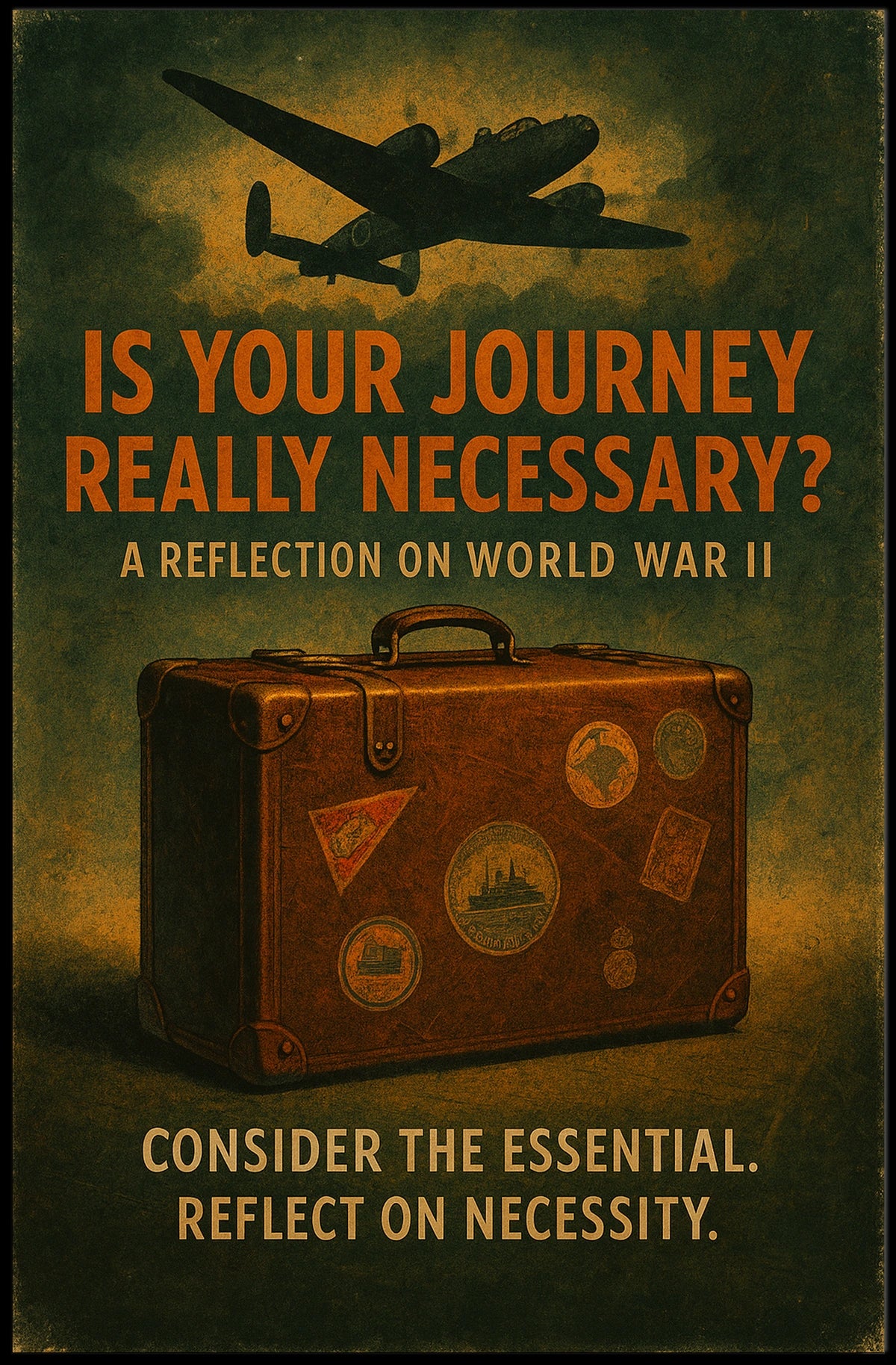 World War II Travel Vintage Nostalgic Somber Poster