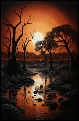 Serene Sunset Over Reflective Lake National Park Poster