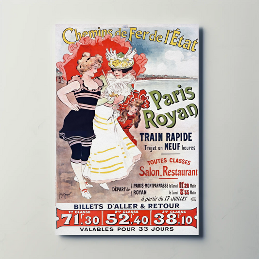 Paris Royan Railway Poster Women Beach Vintage Travel Poster