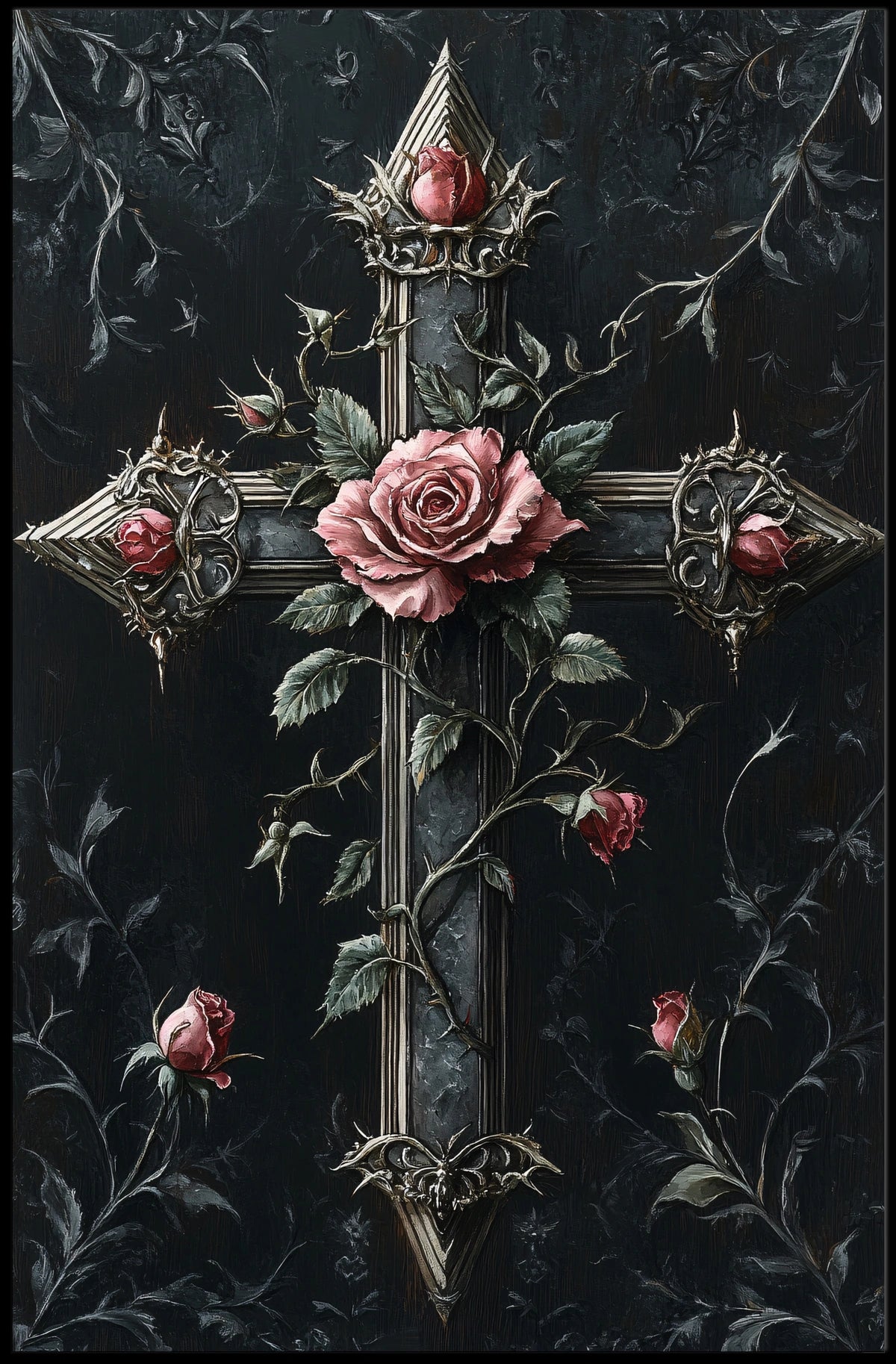 Gothic Cross With Roses Poster