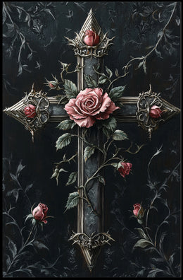 Gothic Cross With Roses Poster
